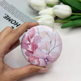 آینه جیبی دوطرفه طرح گل بهاری دایره ای چرم 7cm