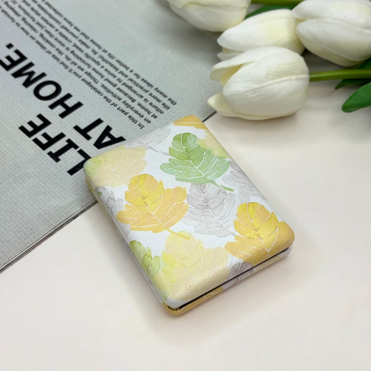 آینه جیبی دوطرفه طرح برگ مستطیلی چرم 8.5cm در 6cm