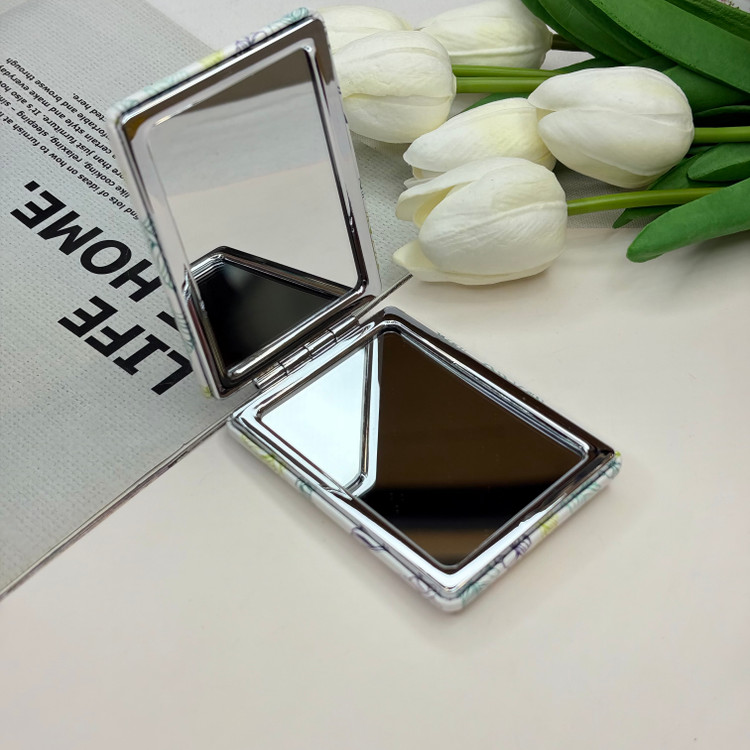 آینه جیبی دوطرفه طرح برگ مستطیلی چرم 8.5cm در 6cm
