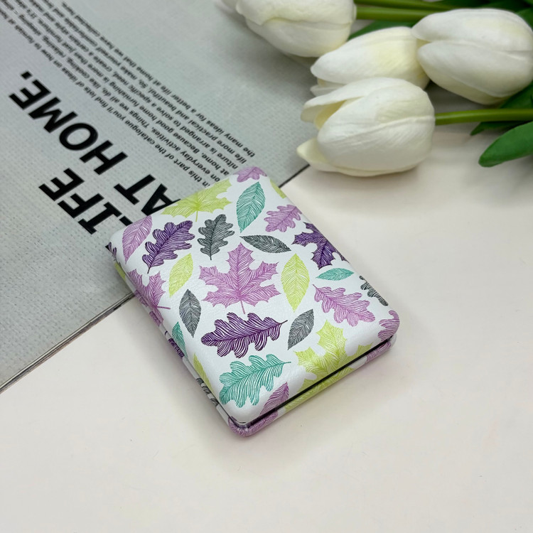 آینه جیبی دوطرفه طرح برگ مستطیلی چرم 8.5cm در 6cm