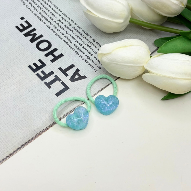 کش موی پیکسل کریستال طرح قلب رنگ آبی شاین دار جفتی