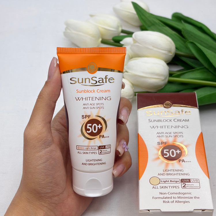 کرم ضدآفتاب رنگی سان سیف spf50 رنگ بژ روشن مناسب همه پوست ها