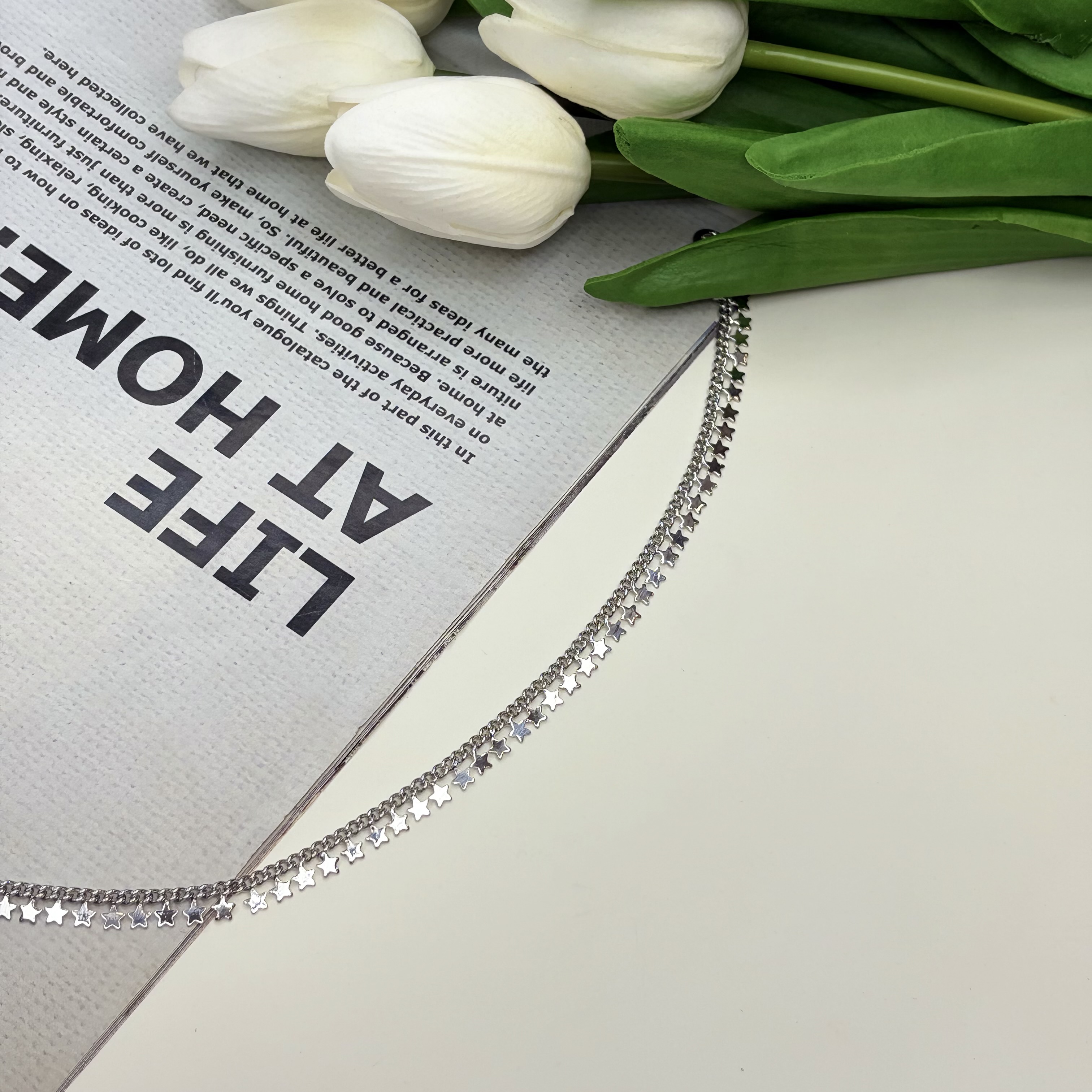پابند استیل طرح آویز ستاره ریز 26cm