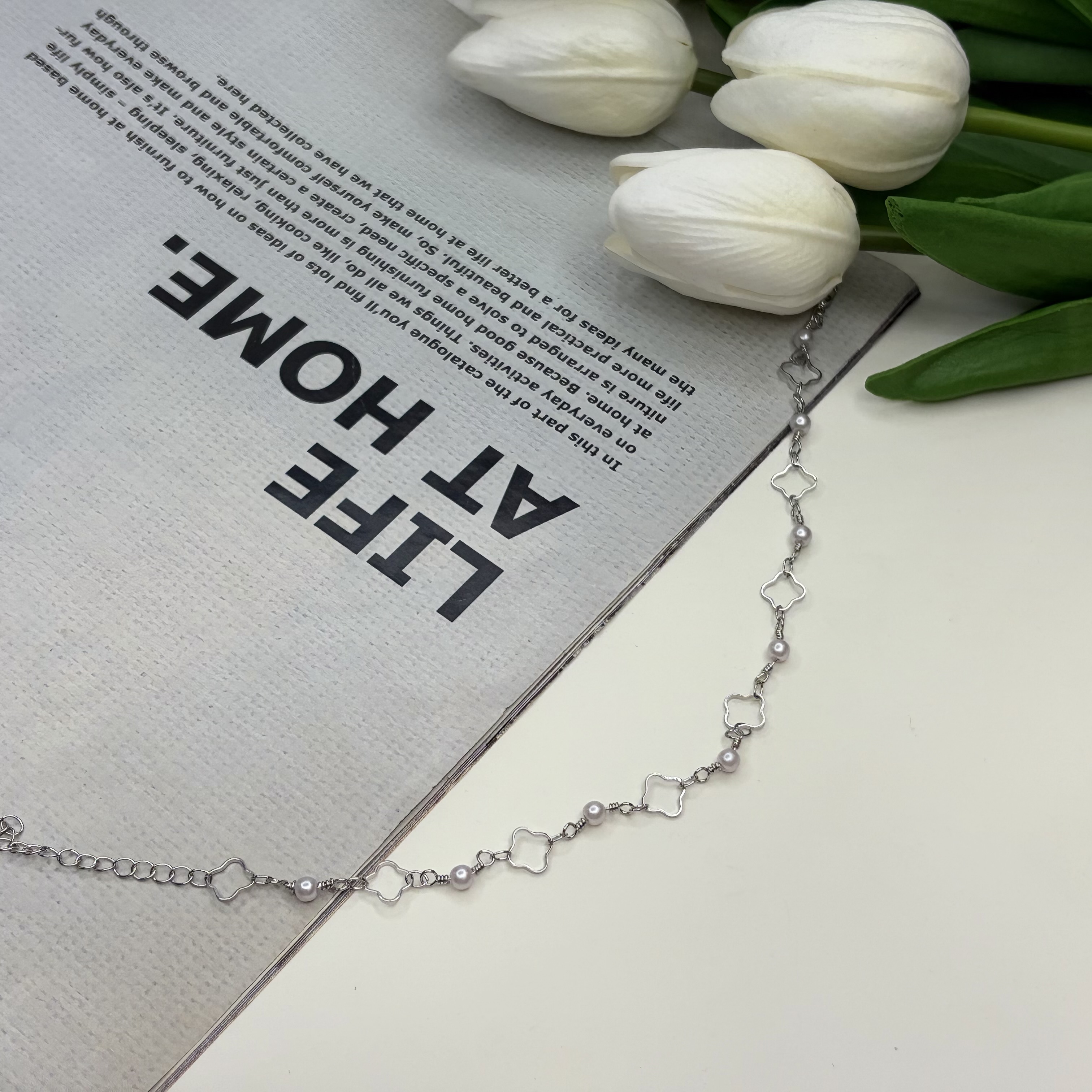 پابند استیل طرح ونکلیف و مروارید27cm