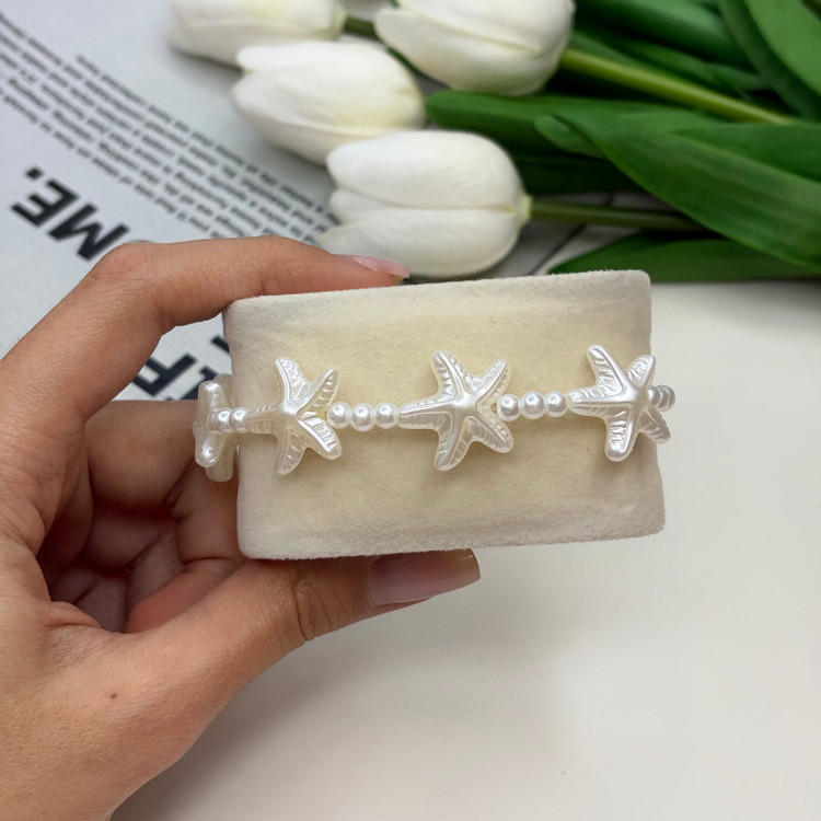 دستبند مهره ای قفل دار ستاره دریایی و مرواریدی با قابلیت تغییر سایز 22cm