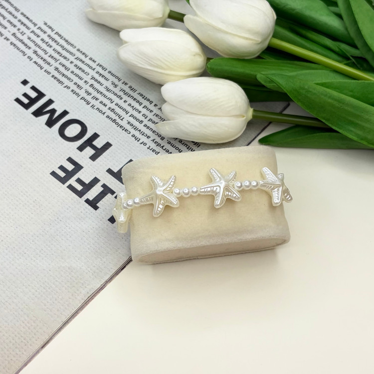 دستبند مهره ای قفل دار ستاره دریایی و مرواریدی با قابلیت تغییر سایز 22cm