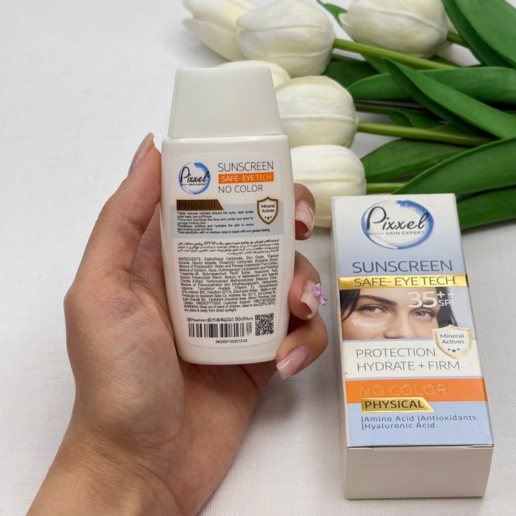 کرم ضدآفتاب فیزیکی دورچشم و صورت بدون رنگ پیکسلspf35