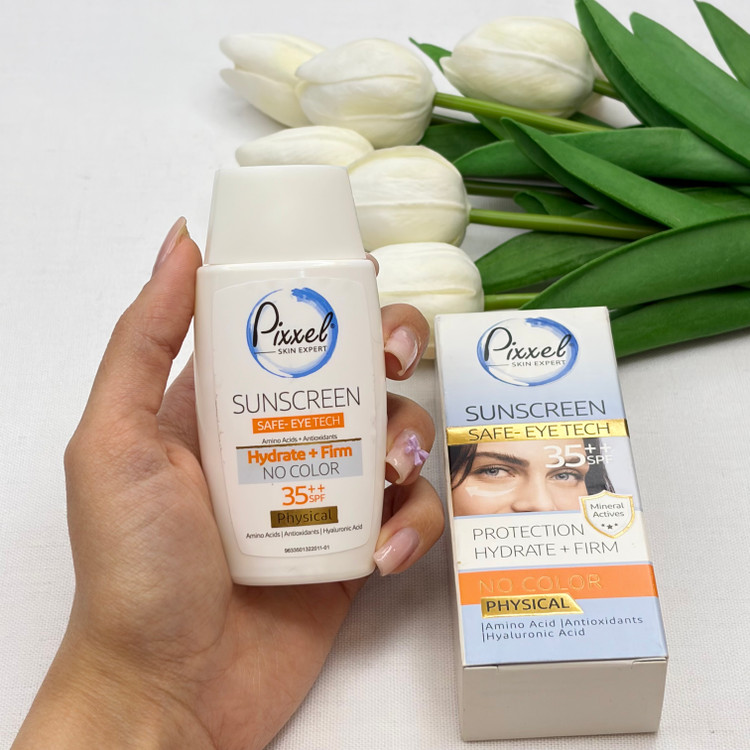 کرم ضدآفتاب فیزیکی دورچشم و صورت بدون رنگ پیکسلspf35