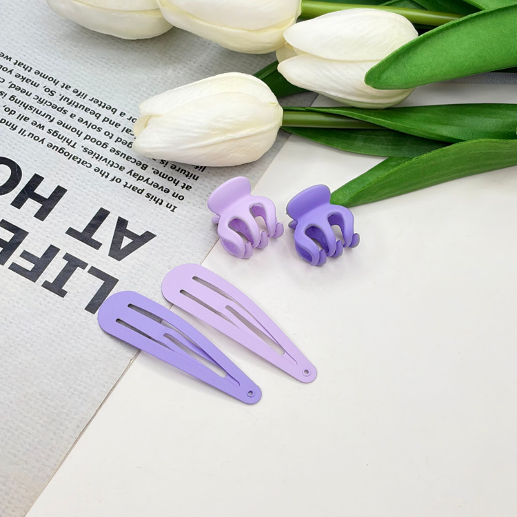 پک ۴تایی گیره مو تق تقی و کلیپس رنگ بنفش گیرمو 6cm وکلپیس 2cm