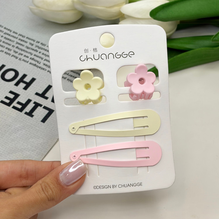 پک ۴تایی گیره مو تق تقی و کلیپس رنگ شیری و صورتی گیرمو 6cm وکلپیس 2cm