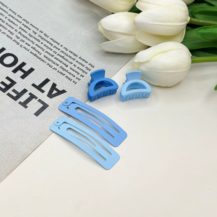 پک ۴تایی گیره مو تق تقی و کلیپس رنگ آبی گیر مو 6cm کلیپس ۲cm