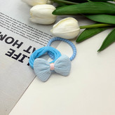 پک دوتایی کش مو پاپیون دار حوله ای و سیم تلفنی رنگ آبی