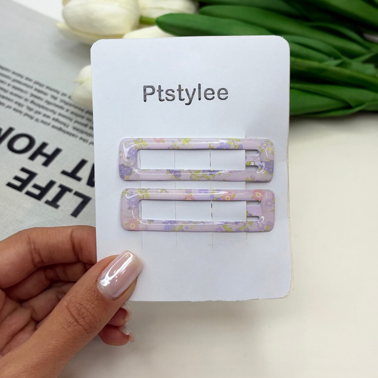 گیره مو براق جفتی تق تقی طرح گلدار وپینترستی رنگ بنفش6cm