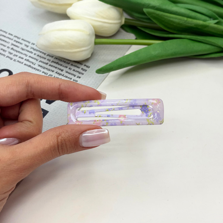 گیره مو براق جفتی تق تقی طرح گلدار وپینترستی رنگ بنفش6cm