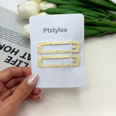 گیره مو براق جفتی تق تقی طرح گلدار وپینترستی رنگ زرد6cm
