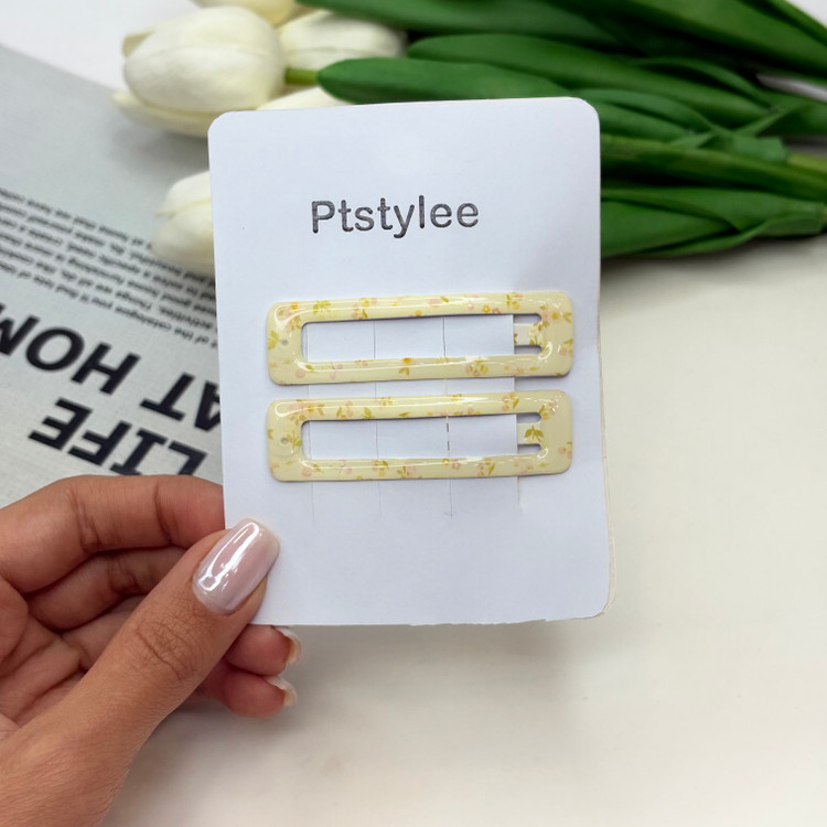 گیره مو براق جفتی تق تقی طرح گلدار وپینترستی رنگ زرد6cm