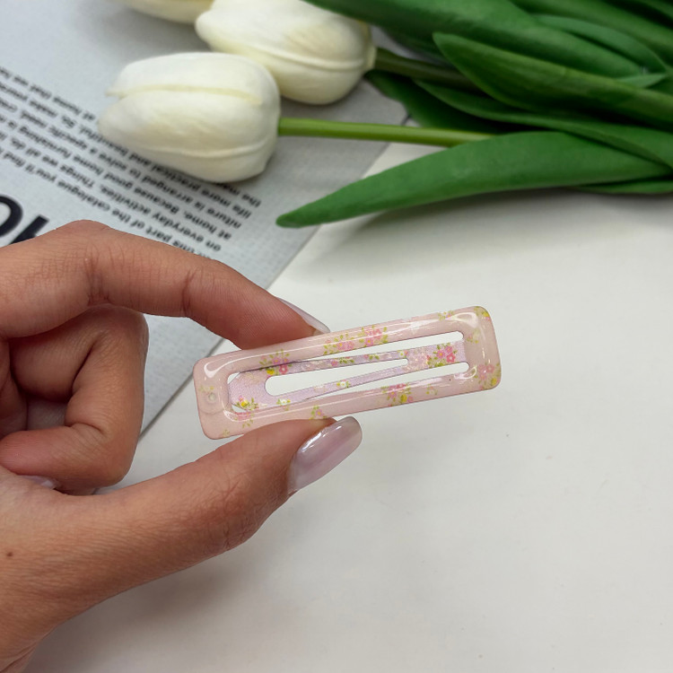 گیره مو براق جفتی تق تقی طرح گلدار وپینترستی رنگ نارنجی6cm