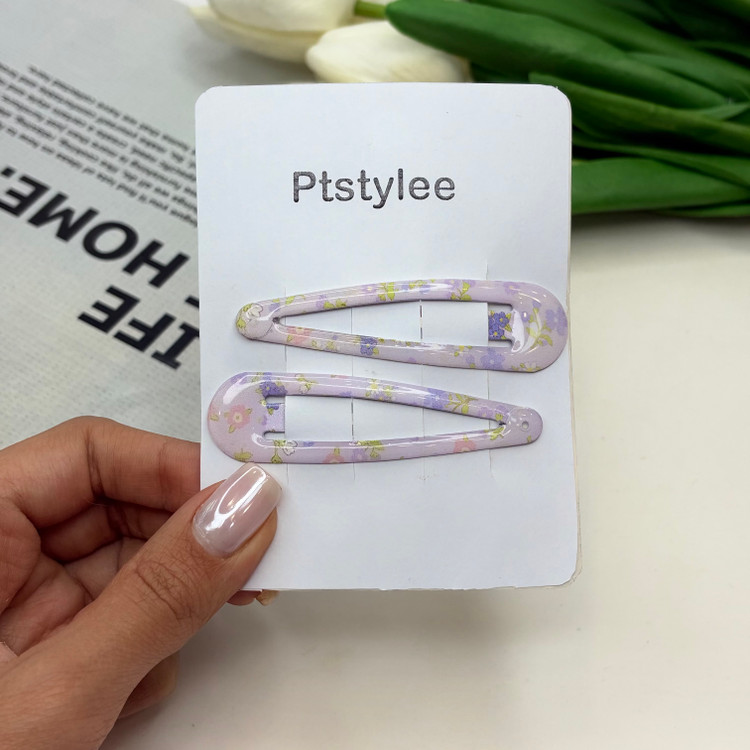 گیره مو جفتی براق تق تقی طرح گلدار وپینترستی رنگ بنفش6cm