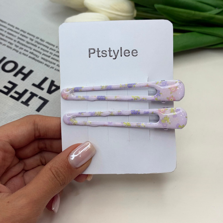 گیره مو جفتی براق انبری طرح گلدار وپینترستی براق رنگ بنفش6cm