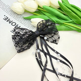 کلیپس مو فرانسوی پاپیونی گیپور آویزدار مروارید رنگ مشکی گیر مو 8cm و پاپیون 15cm