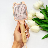 برس مو ضد الکتریسیته دسته چوبی فانتزی طرح مستطیل خرسی
