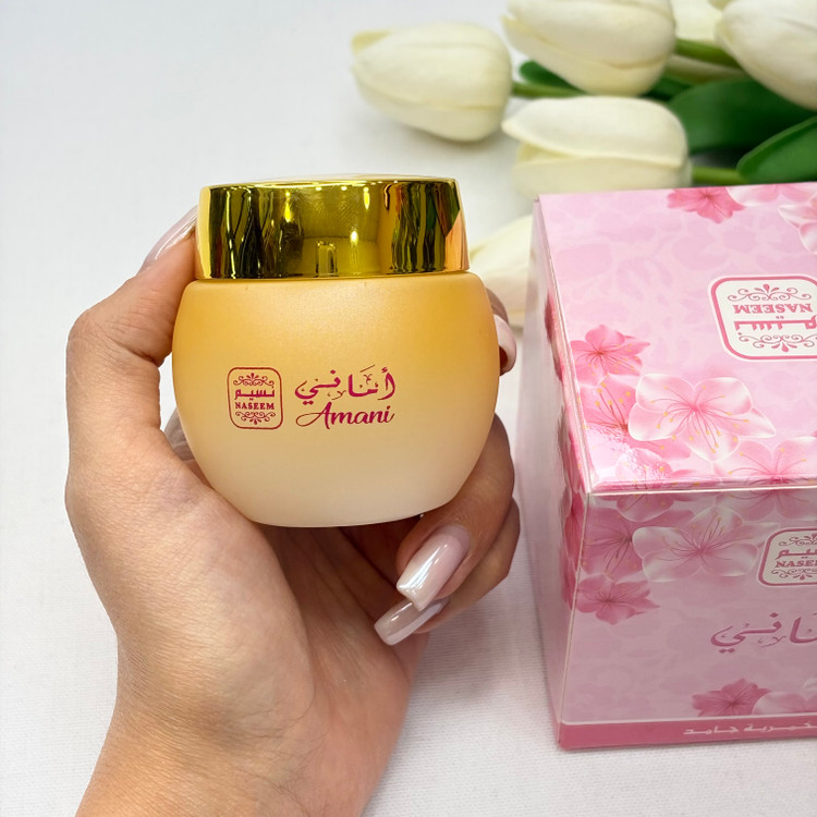 مخمریه جامد عطر کرمی رایحه أمانی ۲۵میل عطر روغنی ماندگاری بالا استفاده مو و بدن حتی نقاط حساس