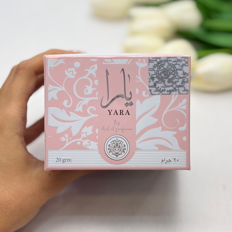مخمریه جامد،عطر کرمی روغنی مناسب کل بدن و مو حتی نواحی حساس رایحه یارا صورتی ۲۰گرم