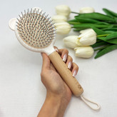 برس مو ضد الکتریسیته دسته چوبی فانتزی طرح دایره ای خرسی