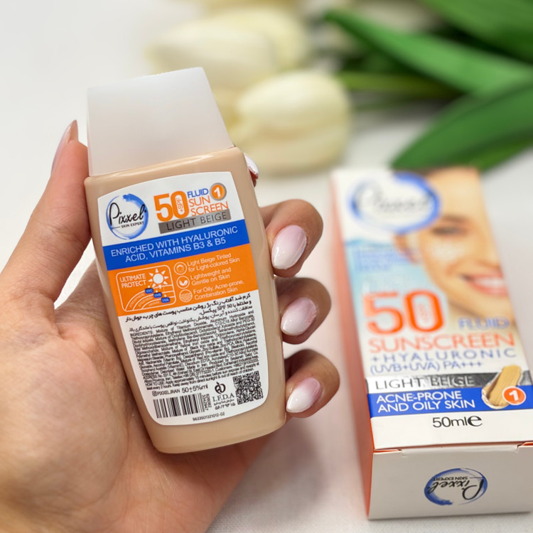 کرم ضدآفتاب رنگی پیکسل رنگ بژ روشن spf50مناسب پوست های چرب ،جوش دار و مختلط 50میل