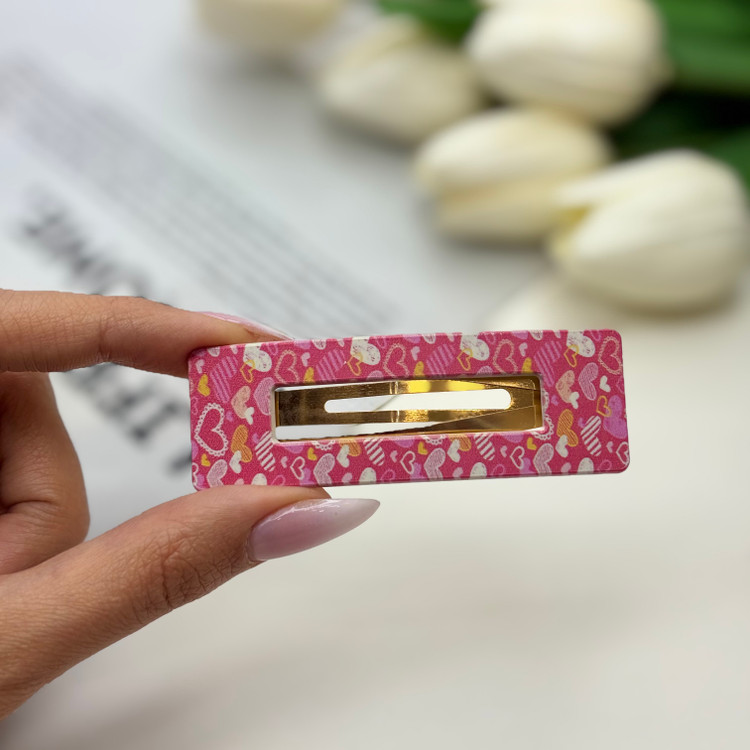 گیره مو تق تقی طرح دار مدل مستطیل توخالی 7cm