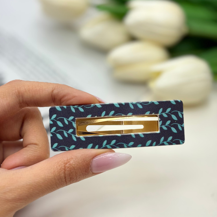 گیره مو تق تقی طرح دار مدل مستطیل توخالی 7cm