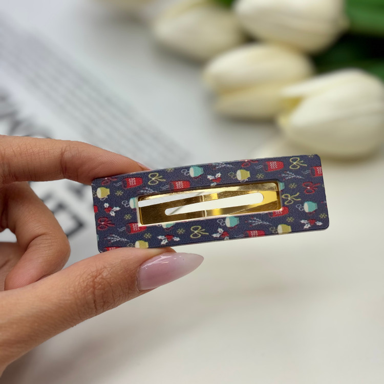 گیره مو تق تقی طرح دار مدل مستطیل توخالی 7cm