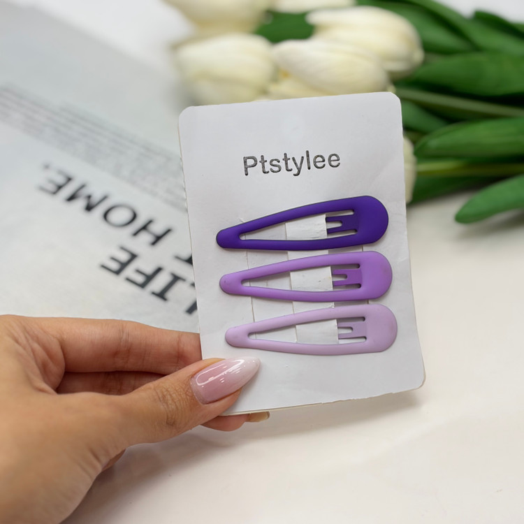 پک سه تایی گیره مو تق تقی مات تناژ رنگی بنفش ۶cm