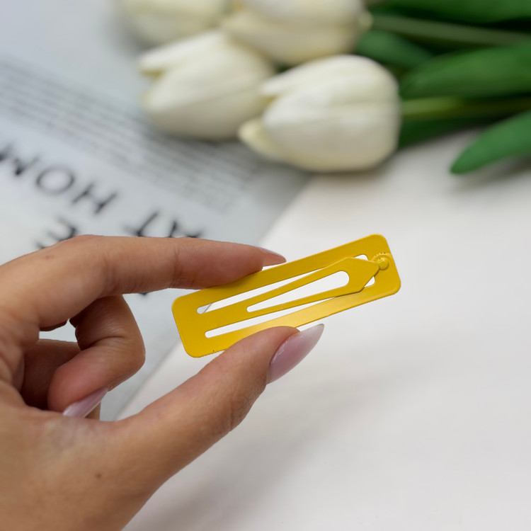 پک سه تایی گیره مو تق تقی مستطیل مات تناژ رنگی زرد ۶cm