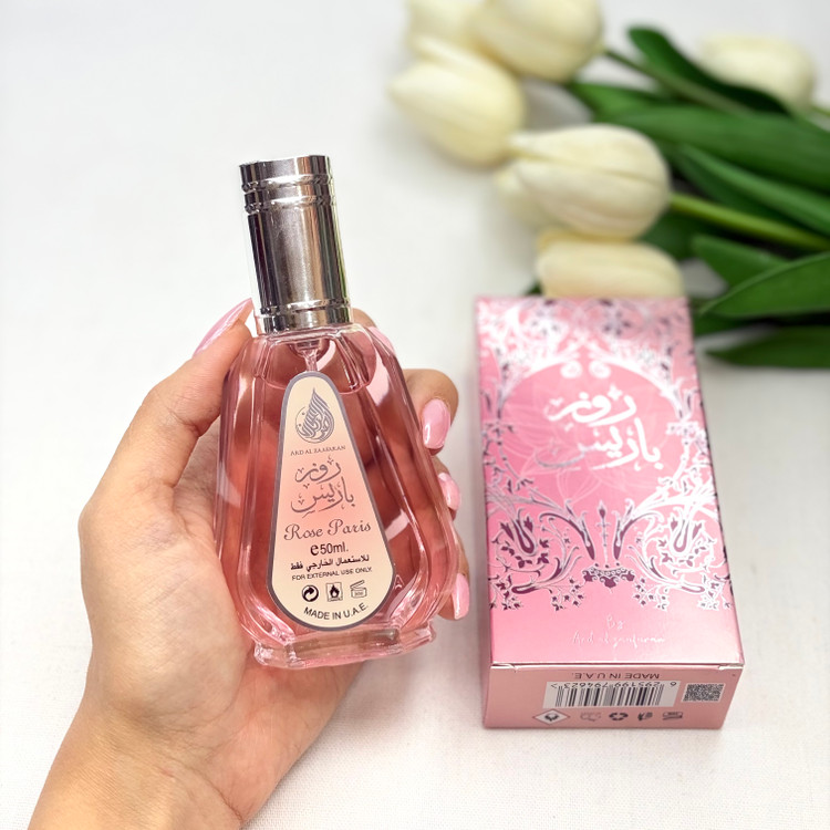 ادکلن عربی رایحه رز باریس rose paris ماندگاری و پخش بو زیاد ۵۰میل
