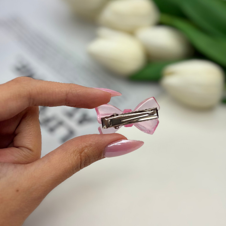 گیره مو انبری جفتی طرح پاپیون رنگ صورتی 3.5 سانت