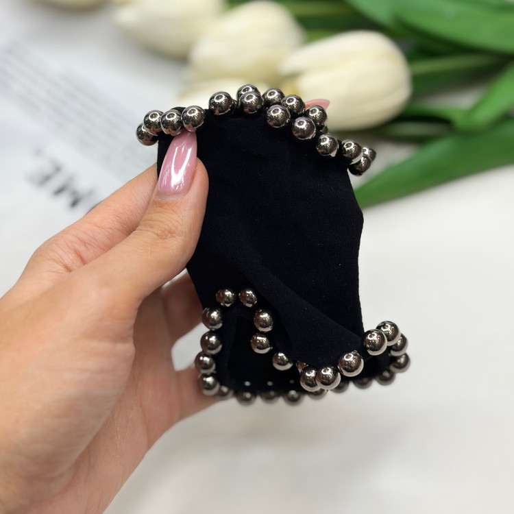 کش مو گوجه ای مشکی پهن مروارید پانچ (قابل استفاده برای مچ)