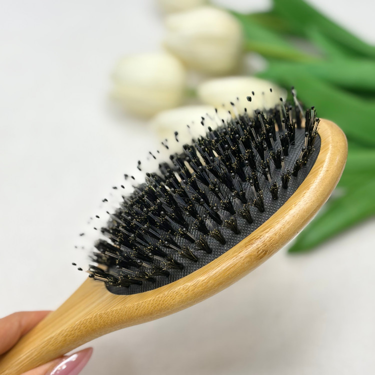 برس اکستنشن و گره باز کن ضد آب مو چوبی طرح بیضی
