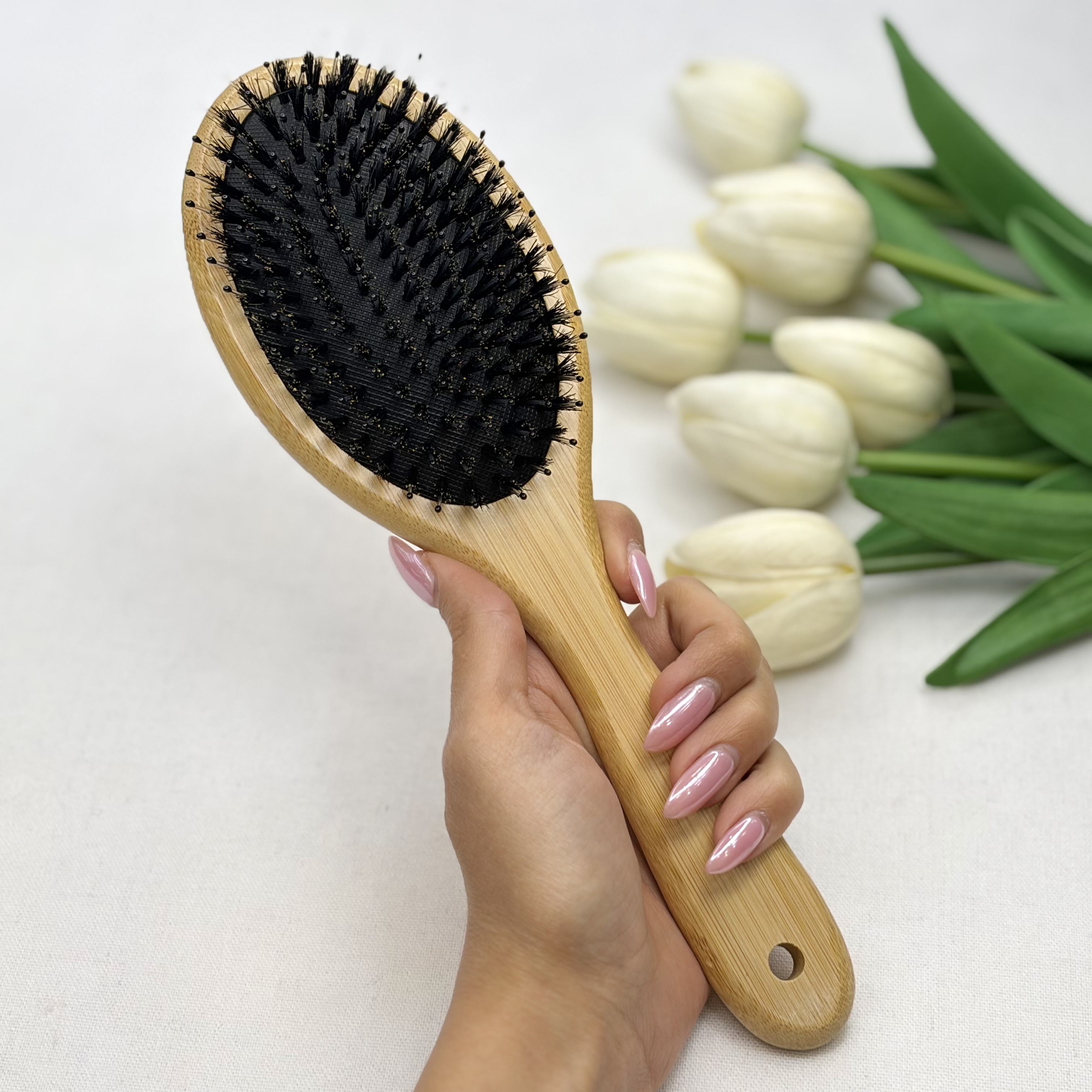 برس اکستنشن و گره باز کن ضد آب مو چوبی طرح بیضی