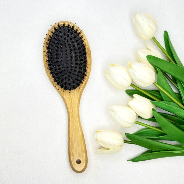 برس اکستنشن و گره باز کن ضد آب مو چوبی طرح بیضی