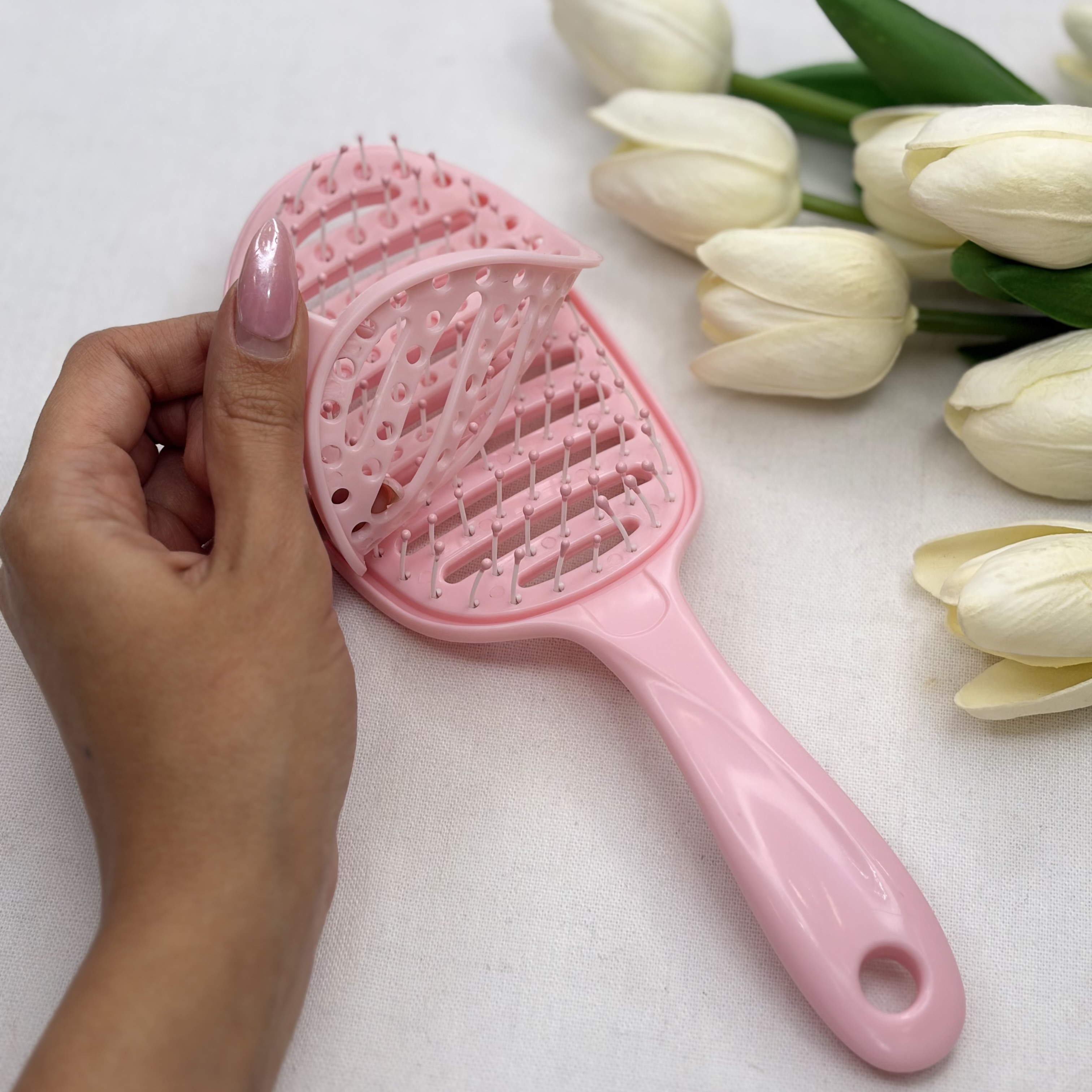 برس مو گره باز کن مخصوص انوع مو اکستنشن و فر و صاف دای کفی ورقه ای جداشونده برای تمیزکردن قابل شستشو و ضد آب