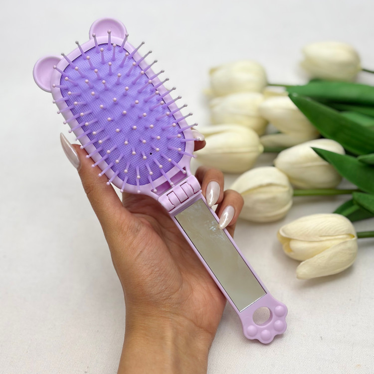 برس و آینه تاشو فانتزی بچگانه طرح برجسته کرومی و ملودی و سینامرول